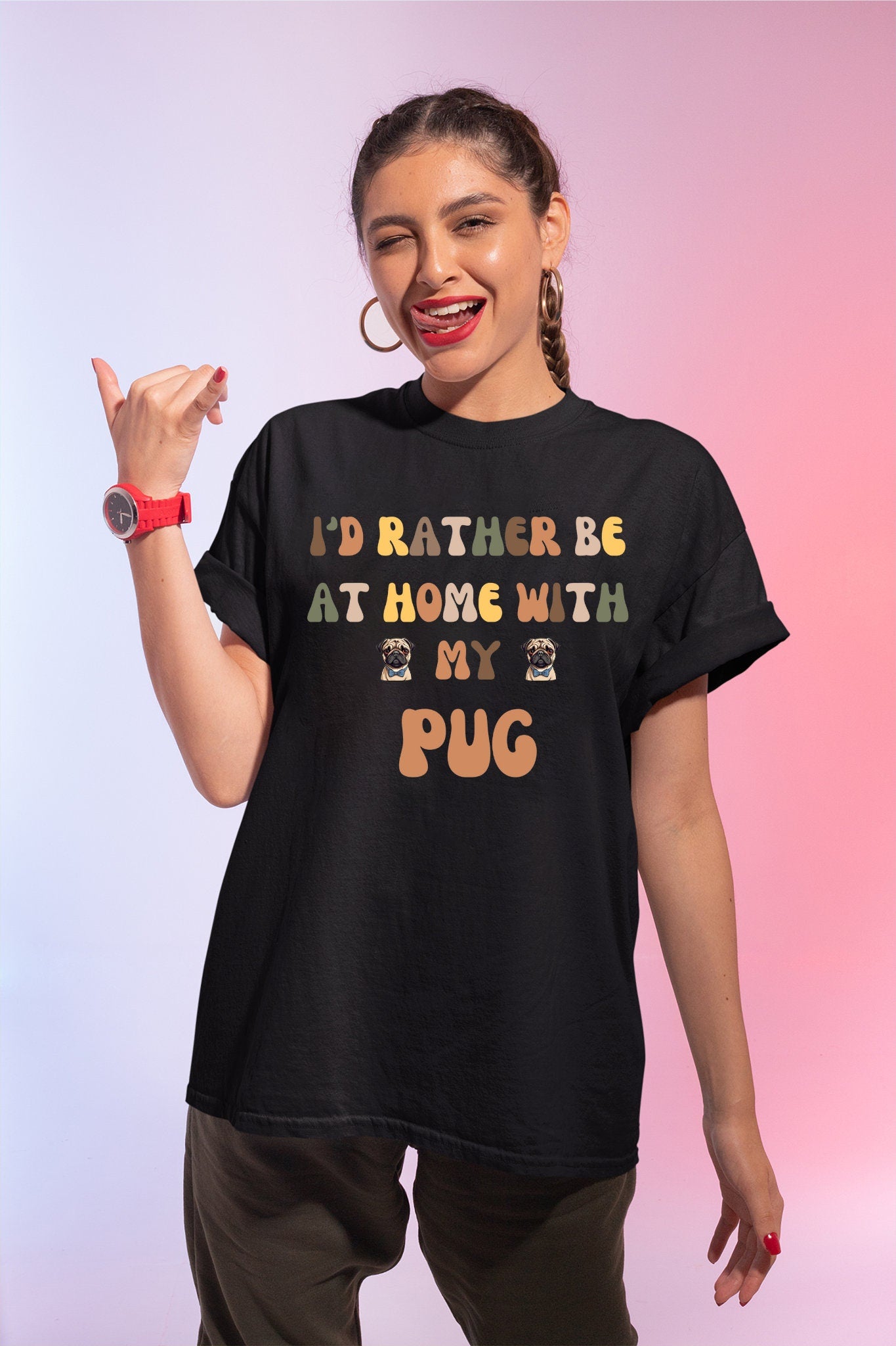 I'd Rather Be At Home Pug Tee
