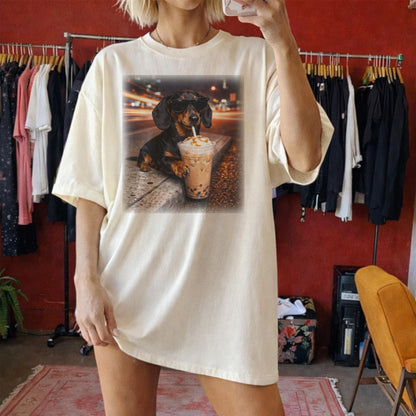 Dachshund Drinking Iced Coffee Tee