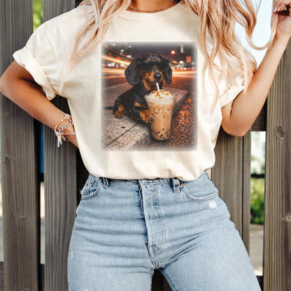 Dachshund Drinking Iced Coffee Tee