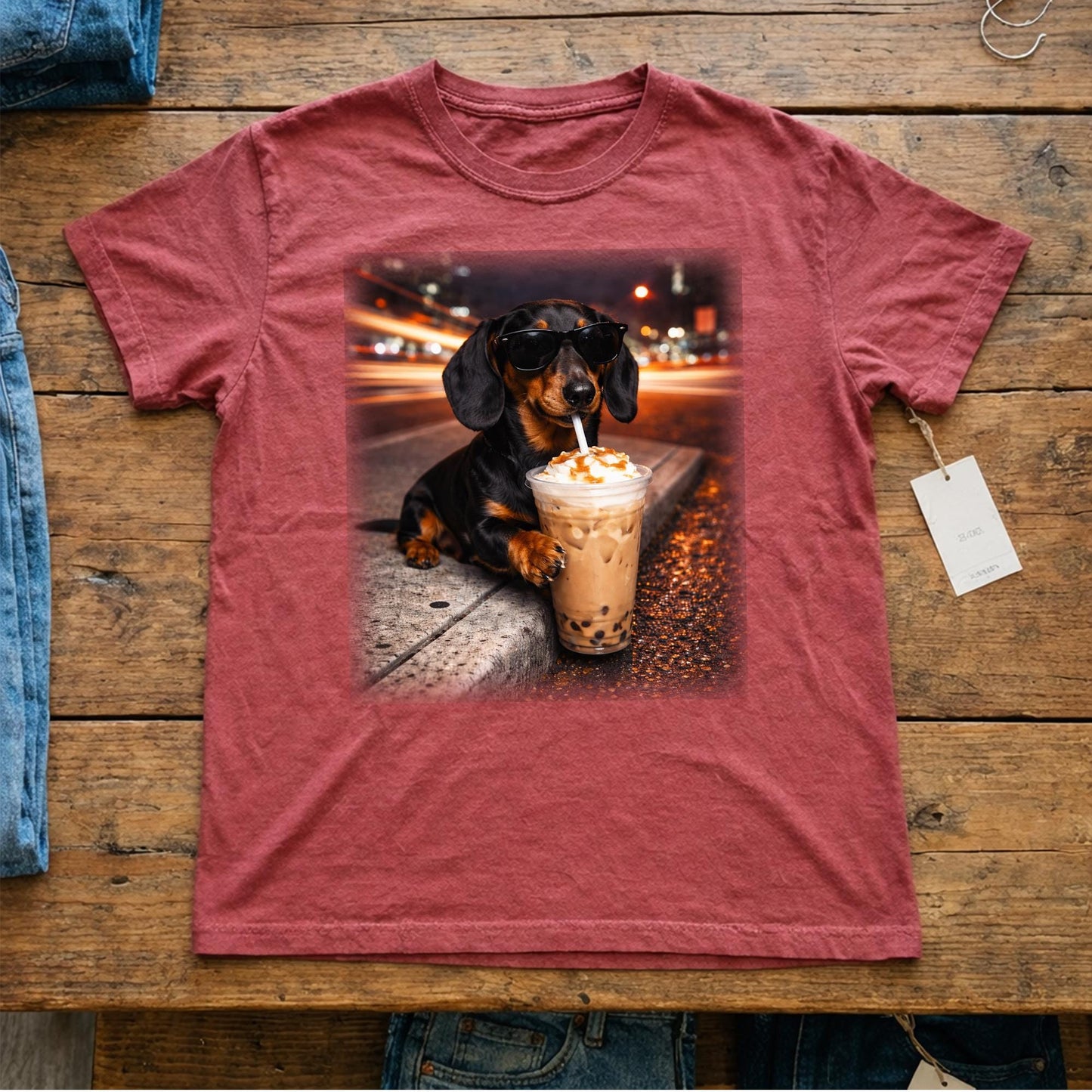 Dachshund Drinking Iced Coffee Tee