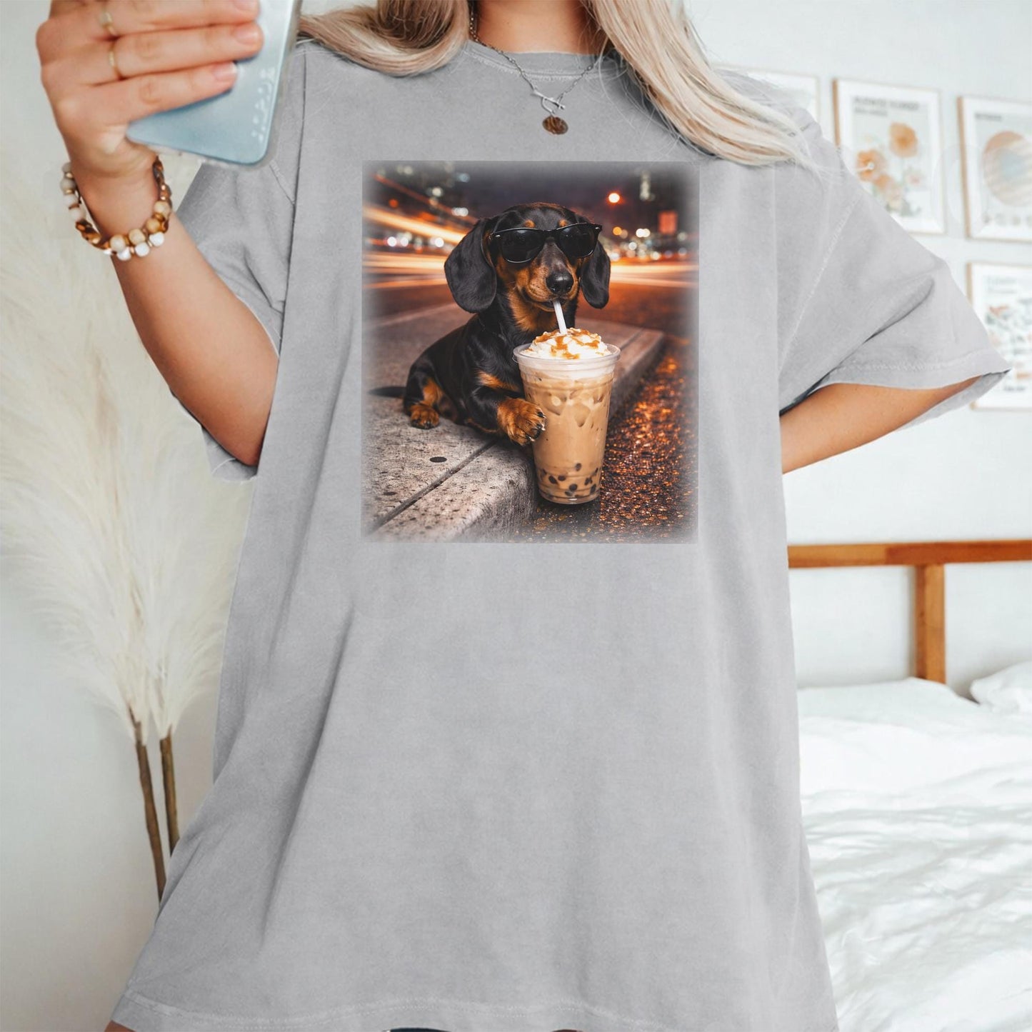 Dachshund Drinking Iced Coffee Tee