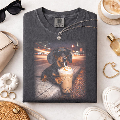 Dachshund Drinking Iced Coffee Tee